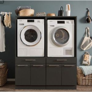 Laundry Duo Wasmachine kast - Wasmachine verhoger - Duo wasmachine meubel - Wasmachine en droger ombouw meubel - Antraciet - Hoogte 167 cm - Wasmachine ombouwkast
