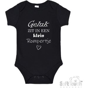 100% katoenen Romper ""Geluk zit in een klein rompertje"" Unisex Katoen Zwart/wit Maat 56/62