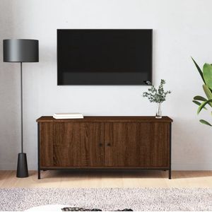 The Living Store TV-meubel - Trendy en praktisch ontwerp - Duurzaam bewerkt hout - Voldoende opbergruimte - Stevig blad - Praktische deuren - Metalen voeten - Bruineiken - 102 x 35 x 45 cm - Montage vereist