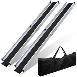 Oprijplaat Brug - Telescopische oprijplaat - 2 Stuks - Uitschuifbaar - ruim 400Kg - tot max 183cm - Rolstoelhellingen voor trappen - Draagbaar met opbergtas - antislip oppervlak Rolstoelhelling voor thuis