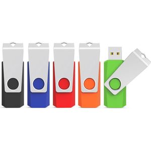 TOPESEL 5 stuks USB-stick 16 GB geheugensticks, USB 3.0, USB-flashdrive, 360 graden draaibaar design met metalen deksel, kleurrijk, zwart, zilver, blauw, groen, rood, 5 stuks