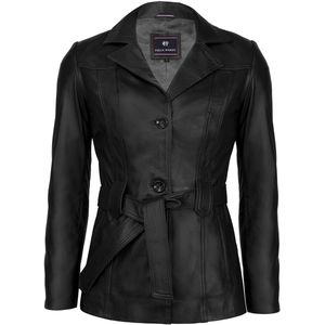Felix Hardy Leren Jas Met Riem En Knopen Dames Zwart - L