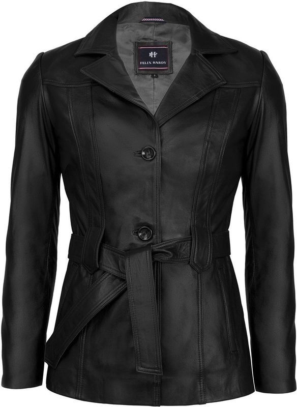 Felix Hardy Leren Jas Met Riem En Knopen Dames Zwart - L