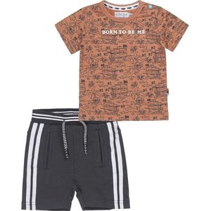 Dirkje - Kledingset(2delig) - Korte broek bruin met bies - Shirt lichtbruin met print - Maat 86