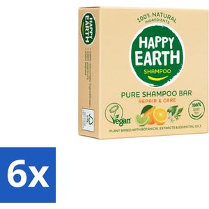 Happy Earth – Shampoo Bar – 100% Natuurlijk Repair & Care – 70 g - Voordeelverpakking - 6 stuks