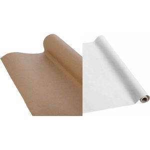 Bruine en Witte kraft pakpapier cadeaupapier inpakpapier - 500 x 70 cm - 4 rollen