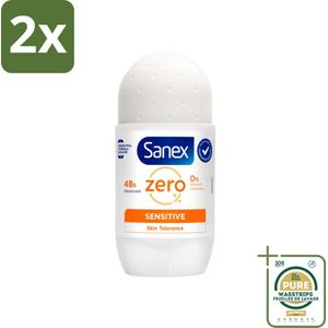 Sanex - Deodorant - Roller - Zero% - Sensitive - Zonder Alcohol & Parabenen - 50 ml - Voordeelverpakking - 2 stuks - Deodorant zonder alcohol - Deodorant zonder parabenen