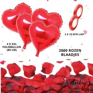 2000 Stuks Rode Rozenblaadjes met Hartjes Ballonnen – Romantische Liefde Versiering – Vaderdag Liefdes Cadeau Decoratie – Valentijn - Love - Rood - Hem & Haar Cadeautje