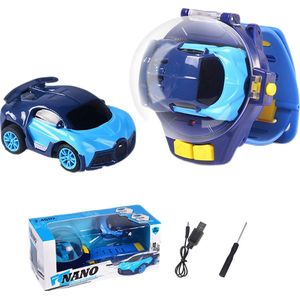 DrPhone MiniCars1 – 2.4 GHz Bestuurbare Mini Auto Voor Kinderen – Bestuurbare Auto Met Horloge Station – Met Horloge Controller – Blauw