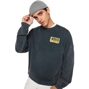 Trendyol Antraciet 100% Katoen Oversized/Wijde Snit Versleten/Vervaagd Effect Niet-Gereduceerd Sweatshirt Tmnaw24Sw00080