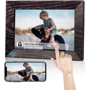 WNHB® Digitale Fotolijst 8 Inch – WiFi Touchscreen – 16GB Geheugen – Deel Foto’s en Video’s – Walnootbruin