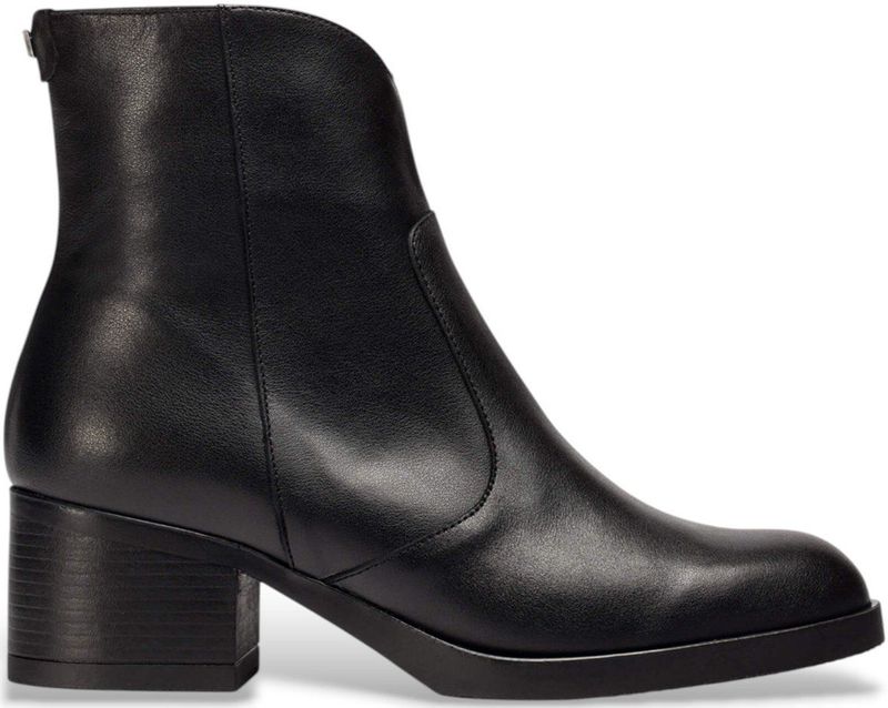 Wonders - G-6253 - Leren Enkellaarsjes - Zwart - 3 tot 5 cm - Ritssluiting - Casual