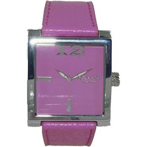 Catch® Catch-the-time horloge roze met vierkante kast en lederen band