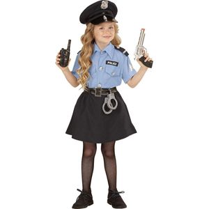 Widmann - Politie & Detective Kostuum - Blauw Streng Politiemeisje Kostuum - Blauw, Zwart - Maat 158 - Carnavalskleding - Verkleedkleding