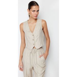 Trendyol Beige Normaal Katoenen Cropped Linnen Geweven Vest Twoss24Ye00024