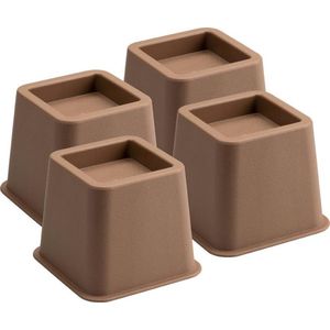 Bedverhogers bruin - bedklossen - meubelverhogers - stoelverhogers 8 cm hoog. Per set van 4. Max. 600 kg