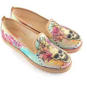 GOBY - Skull With Flower Crown - Ballerinas - Sandalen -Hoge kwaliteit - Handmade - Meisjesprint - Maat 38