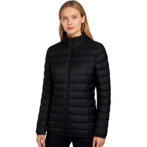 Getailleerde Puffer Jas - Blauw - Dames - Gewatteerd - Zwart - Maat M