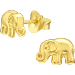 Joy|S - Zilveren olifant oorbellen - 7 x 5 mm - oorknoppen - 14k goudplating / goldplated