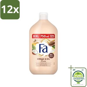 Fa - Cream & Oil Cacao - Bad- & Douchegel - Cacaoboter Met Kokosolie - 750 ml - Voordeelverpakking - 12 stuks - Badgel - Douchegel