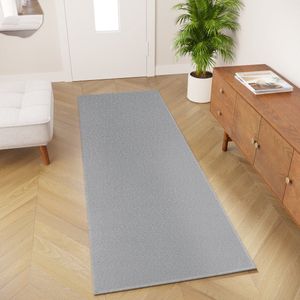 Tapiso Mono Loper Kleed Lichtgrijs Effen Gang Laagppolig Vloerkleed Maat- 80x200