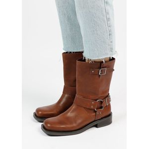 Sacha - Dames - Cognac buckle biker enkelboots - Maat 39