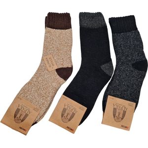 Alpaca Wollen Sokken- Huissokken - Wintersokken - Thermosokken - 3Pack – Bruin Zwart DGrijs - 39-43