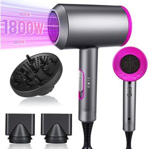 Ionische föhn - Krachtige föhn - Ion Dry & Style haardroger - Laag geluidsniveau - met 2 stylingmondstukken en 1 diffuser - voor vrouwen krullend haar, thuis, salon, reizen -Sneldrogend
