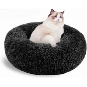 Kattenbed, wollig, kattenkussen, wasbaar, hondenbed, kleine honden, huisdierbed voor kleine honden, katten en andere huisdieren (50 cm, zwart)