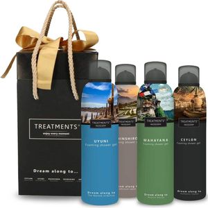 Treatments - Shower Douchegel (Gift)box 4x 200ml | Ceylon - Shinshiro - Uyuni - Mahayana | Vrij van parabenen, kleurstoffen en minerale oliën