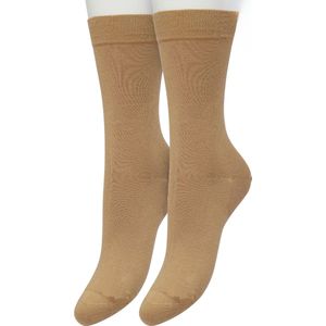 Bonnie Doon Basic Sokken Dames Licht Bruin maat 36/42 - 2 paar - Basis Katoenen Sok - Gladde Naden - Brede Boord - Uitstekend Draagcomfort - Perfecte Pasvorm - 2-pack - Multipack - Effen - Zand - Beige - Lichtbruin - Macaroon - OL834222.69