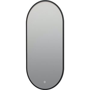 Ovale badkamerspiegel Alessandro mat zwart met verwarming, LED verlichting en touch sensor 45x90cm