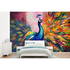 Pauw - Dieren - Schilderij - Regenboog