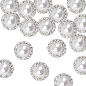 Retro parelknopen met strass - 30 stuks - zilver - 23 mm