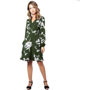 Voodoo Vixen - Molly Korte jurk - bloemen wikkel - S - Groen/Wit
