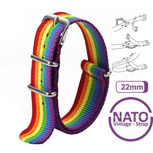 22mm Premium Nato Strap Regenboog - Vintage James Bond - Nato Strap collectie - Mannen - Horlogeband - Rood Oranje Geel Groen Blauw Paars  kleursamenstelling 22 mm bandbreedte voor oa. Seiko Rolex Omega Casio en Citizen