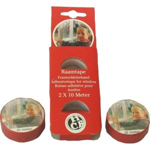 Rode raamtape kerstversiering op rol 10 meter set van 2 - raamversiering / raam plakband