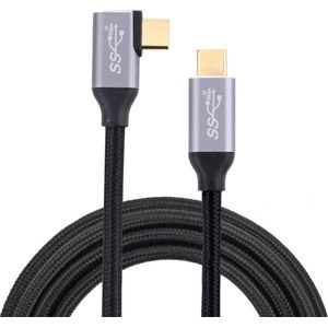 USB-C Male naar USB-C Male - Oplader en data kabel - 100W 10Gbps - 1 Meter - Haakse hoek - geschikt voor o.a. Laptop en Macbook - zwart