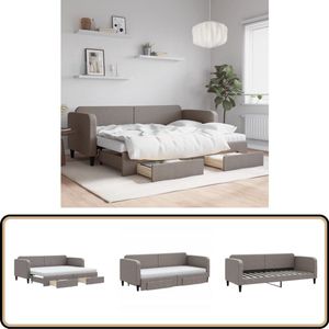 vidaXL Slaapbank met onderschuifbed - Taupe - 80x200 cm Slaapbank - Tweepersoons Bed - Onderschuifbed - Stapelbed - Multifunctioneel Meubilair