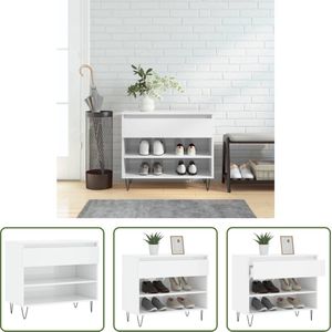 The Living Store Schoenenkast - Hoogglans wit - 70 x 36 x 60 cm - Met lade en 2 open vakken - Bewerkt hout en metaal