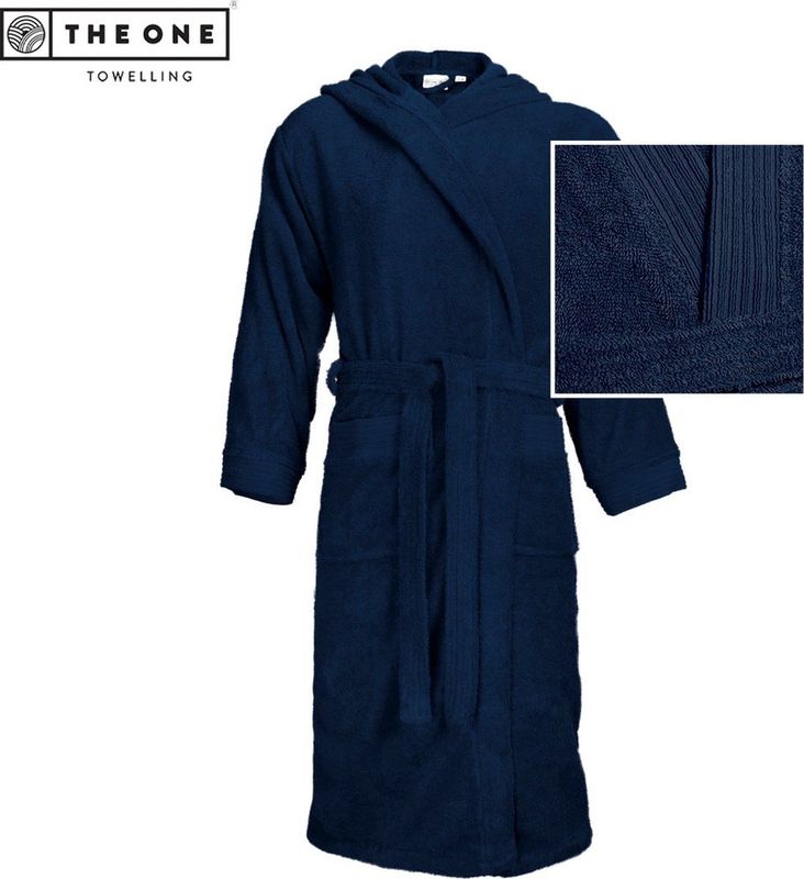The One - Towelling Badjas - Navy - Zachte Kamerjas met Capuchon - 100% Gekamd Badstofkatoen