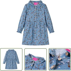 vidaXL Meisjesjurk - Kinderjurk - Kinderjurk met lange mouwen 92 petrolkleurig - Petroleurkleding - Kindermode - Babykleding