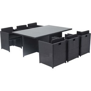 Concept-U - Tafel en stoelen 6 -sloeer gebouwd -in zwart/zwarte hars MIAMI