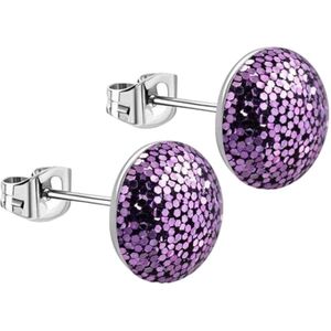 Aramat Jewels - Glitter Serie - Oorknopjes - Staal - Lichtpaars - 8mm - Sprankelende Ronde Oorbellen - Chic Accessoire - Vrouw - Cadeau tip - Feestdagen