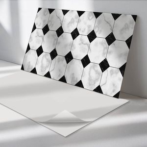 Wallfluent Vinyl Wandpaneel - Geometrische tegelpatronen Zelfklevende Wandbekleding - 100 cm x 50 cm - Zwart en wit Vinyl Wandpaneel - 1 stuk - Rechthoekig Wandbekleding Vinyl - Texturen Wandpaneel - Wandpaneel PVC - Wandpaneel Keuken en Badkamer