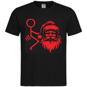 T-shirt Unisex Volwassenen Fout Foute Kerst Kerstmis Kerstman Grappig Tekst ""FUCK Santa"" | korte mouw | Zwart/rood | maat M