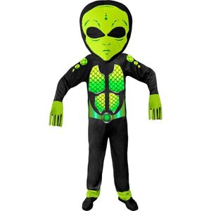 Widmann - Alien Kostuum - Gifgroen Science Fiction Ruimtemonster Kind Kostuum - Groen, Zwart - Maat 128 - Carnavalskleding - Verkleedkleding