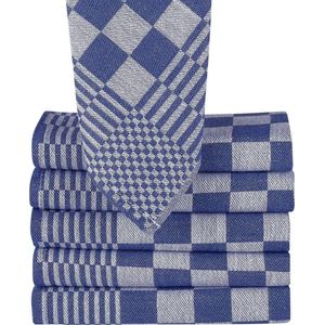 Homéé® theedoeken 70x70 cm - Holland Art - geblokt - 100% katoen - 6 stuks blauw - wit
