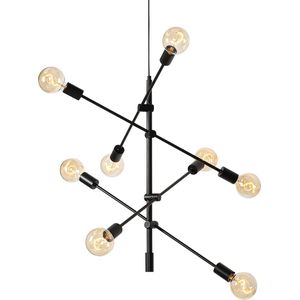 QAZQA sydney - Industriele Hanglamp voor boven de eettafel | in eetkamer - 8 lichts - Ø 73 cm - Zwart - Industrieel - Woonkamer | Slaapkamer | Keuken