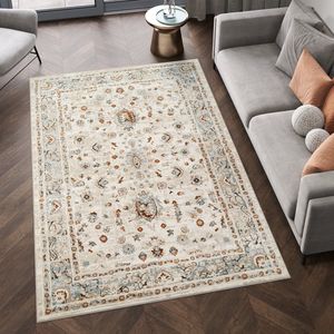 Tapiso Retro Vloerkleed Beige Creme Vintage Laagpolig Oriental Tapijt Maat- 180x250